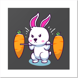 Rabbit Lifting Carrots Barbell Posters and Art